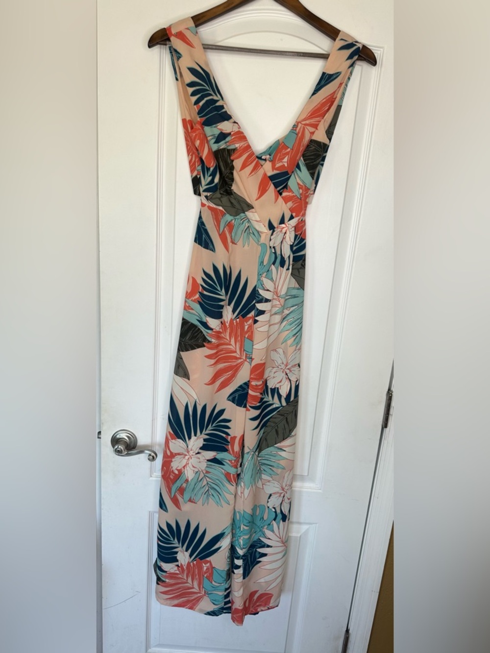 Japna Peach Floral Jumpsuit  with Teal & Navy Leaves